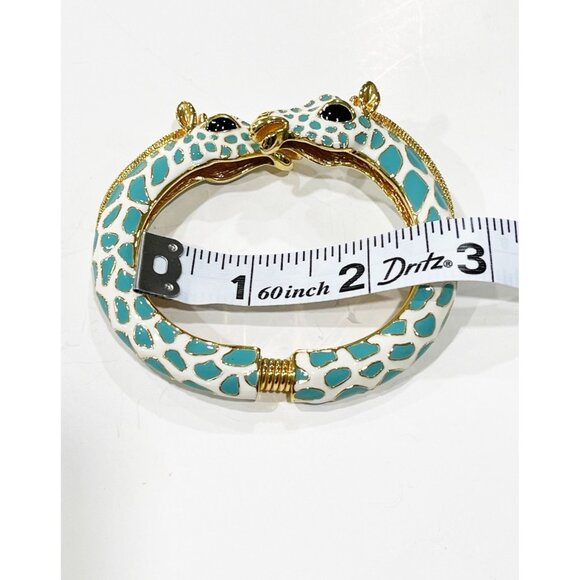 VTG KJL Kenneth Jay Lane Giraffe Blue Enamel Gold Tone Hinged Bracelet Bangle - Picture 4 of 7